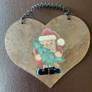 Crazy Mountain Rusty Metal Heart Christmas Tree Ornaments Santa